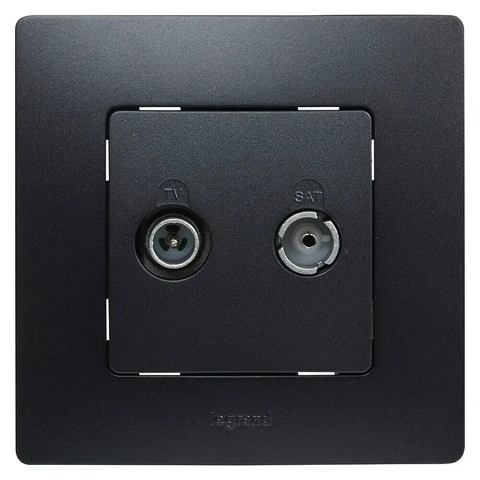Legrand Niloé Monoblock Toma TV/SAT Intermedia - Negro, 2 conexiones, Plástico, Montaje en la pared - Vista frontal