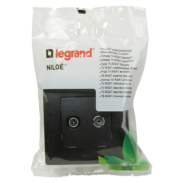 Legrand Niloé Monoblock Toma TV/SAT Intermedia - Negro, 2 conexiones, Plástico, Montaje en la pared - Vista frontal