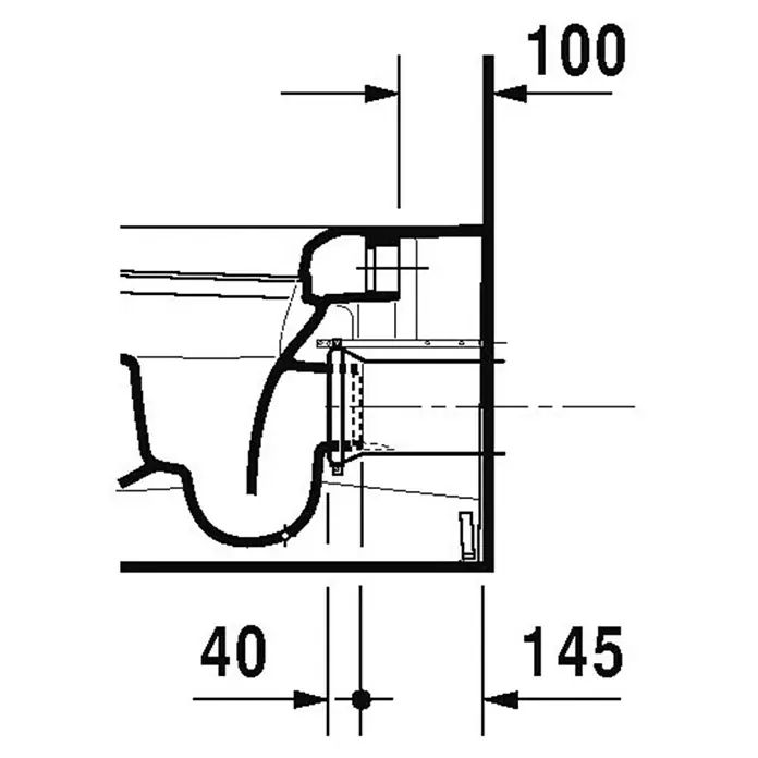 Duravit ME by Starck Stand-WC Typ 2 - Mit Spülrand, Mit antibakterieller Glasur, Spülform: Tief, WC Abgang: Waagerecht, Weiß - Skizze