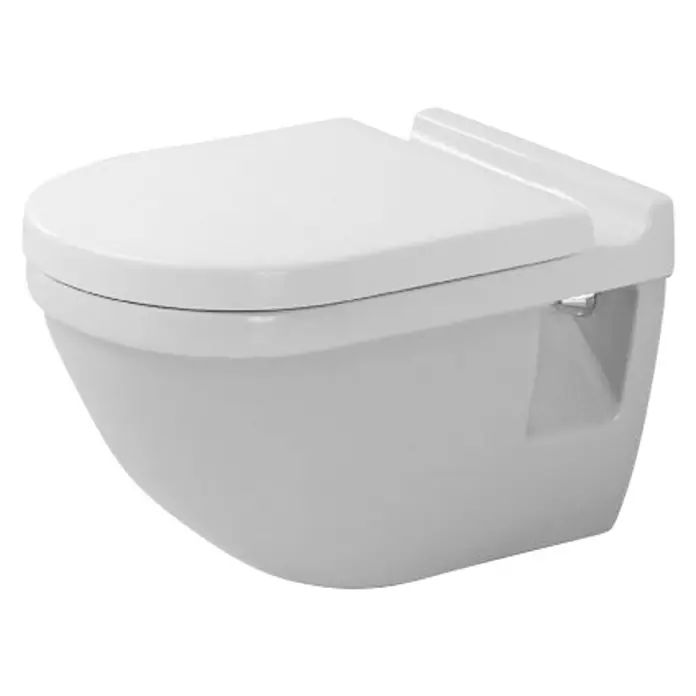Duravit Starck 3 Wand-WC - Mit Spülrand, Mit antibakterieller Glasur, Spülform: Tief, WC Abgang: Waagerecht, Weiß, Sichtbar - Diagonale Ansicht
