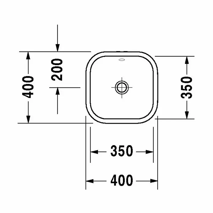 Duravit Happy D.2 Aufsatzwaschbecken - 40 x 40 cm, Ohne Spezialglasur, Hahnloch: Ohne, Mit Überlauf, Weiß - Skizze