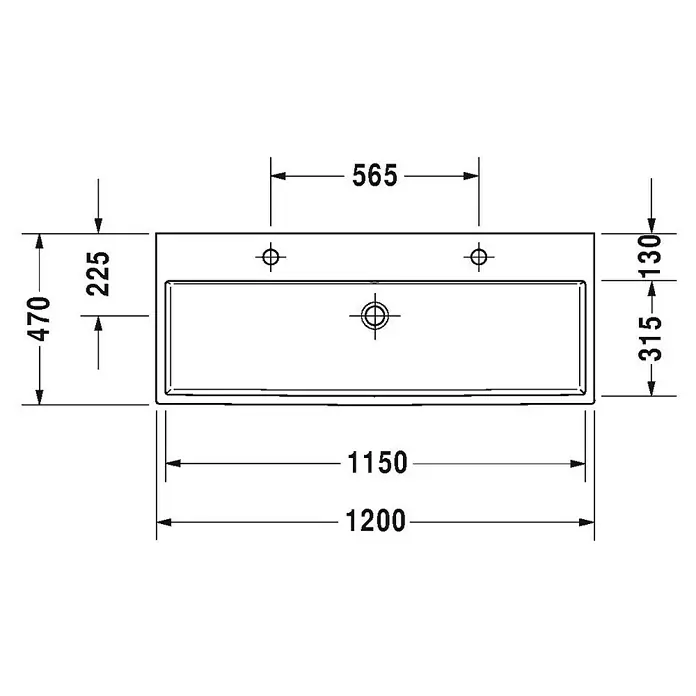 Duravit Vero Air Doppelwaschtisch - 120 x 47 cm, Mit schmutzabweisender Glasur, Hahnloch: Mitte, Ohne Überlauf, Weiß, Geschliffen - Skizze
