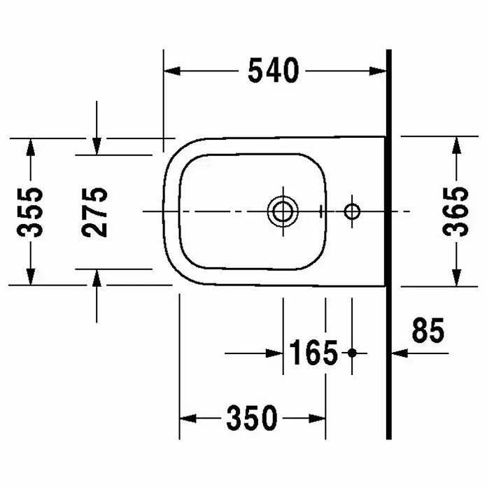 Duravit Happy D.2 Wand-Bidet - Mit schmutzabweisender Glasur, Keramik, Weiß - Skizze
