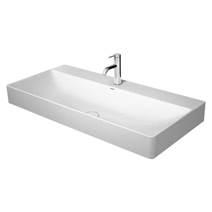 Duravit DuraSquare Waschtisch - 100 x 47 cm, Ohne Spezialglasur, Hahnloch: Mitte, Ohne Überlauf, Weiß, Geschliffen - Diagonale Ansicht