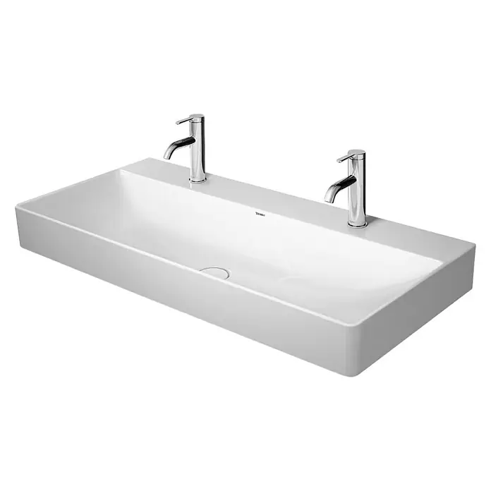 Duravit DuraSquare Doppelwaschtisch - 100 x 47 cm, Mit schmutzabweisender Glasur, Hahnloch: Mitte, Ohne Überlauf, Weiß, Ungeschliffen - Diagonale Ansicht