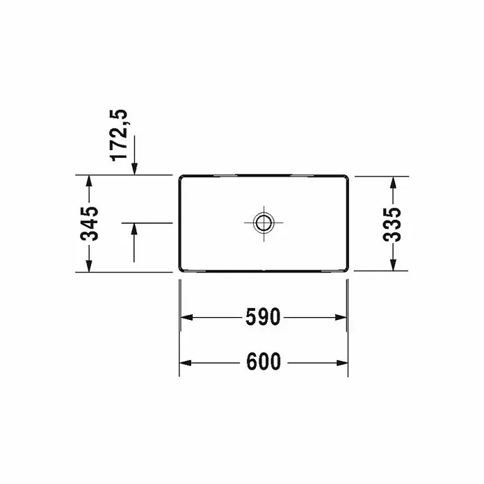 Duravit DuraSquare Aufsatzwaschbecken - 60 x 34,5 cm, Mit schmutzabweisender Glasur, Hahnloch: Ohne, Ohne Überlauf, Weiß - Skizze