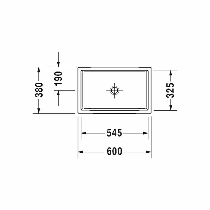 Duravit Vero Air Aufsatzwaschbecken - 60 x 38 cm, Mit schmutzabweisender Glasur, Hahnloch: Ohne, Ohne Überlauf, Weiß - Skizze