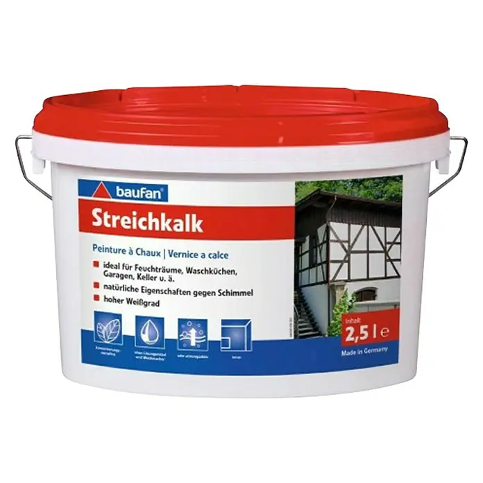 Baufan Streichkalk - Weiß, 2,5 l - Vorderansicht