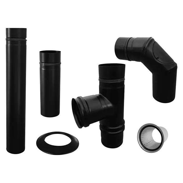 Pelletrohr-Set - Durchmesser: 80 mm, 6 -tlg., Edelstahl, Pulverbeschichtet, Schwarz - Diagonale Ansicht