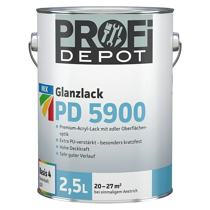 Profi Depot PD Acryllack Glanzlack PD 5900 - Basismischfarbe, 2,5 l, Glänzend - Vorderansicht