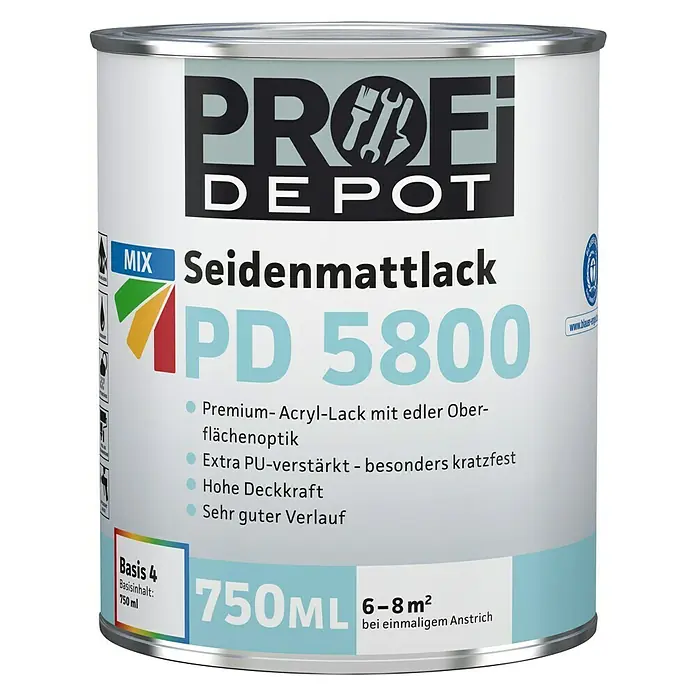 Profi Depot PD Acryllack Seidenmattlack PD 5800 - Basismischfarbe, 750 ml, Seidenmatt - Vorderansicht