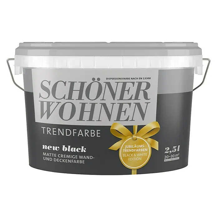 SCHÖNER WOHNEN-Farbe Wandfarbe Trendfarbe Jubiläum - New Black, 2,5 l, Matt, Konservierungsmittelfrei - Vorderansicht