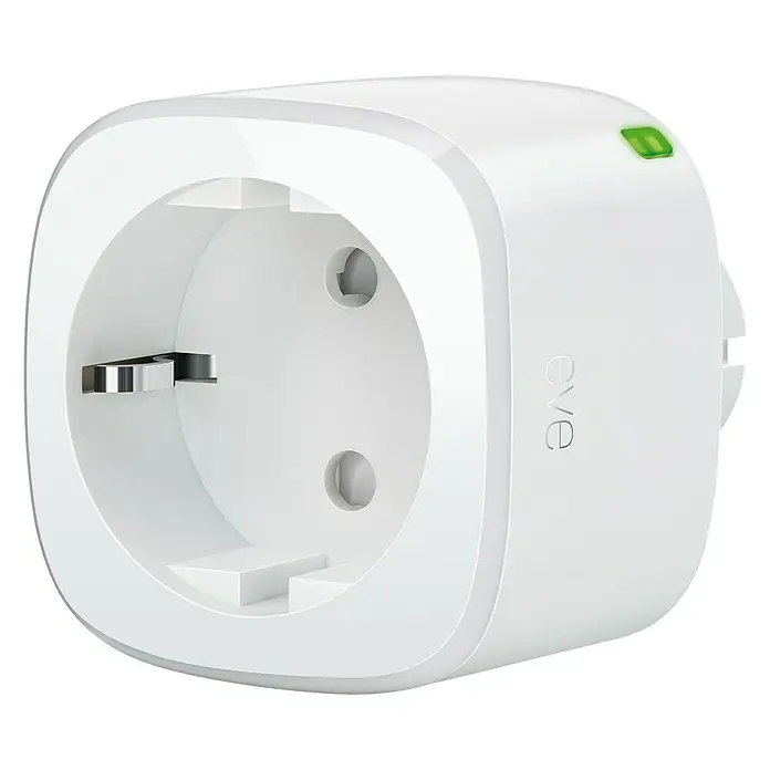 Eve Funksteckdose Energy mit Verbrauchsmessung - Weiß, Max. Anschlussleistung: 2.500 W, Bluetooth, Apple HomeKit, Eve für HomeKit - Diagonale Ansicht