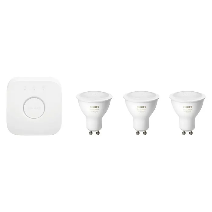 Philips Hue LED-Leuchtmittel-Set Starter-Kit - 3 Stk., GU10, 5,7 W, Einstellbare Lichtfarbe und dimmbar - Vorderansicht