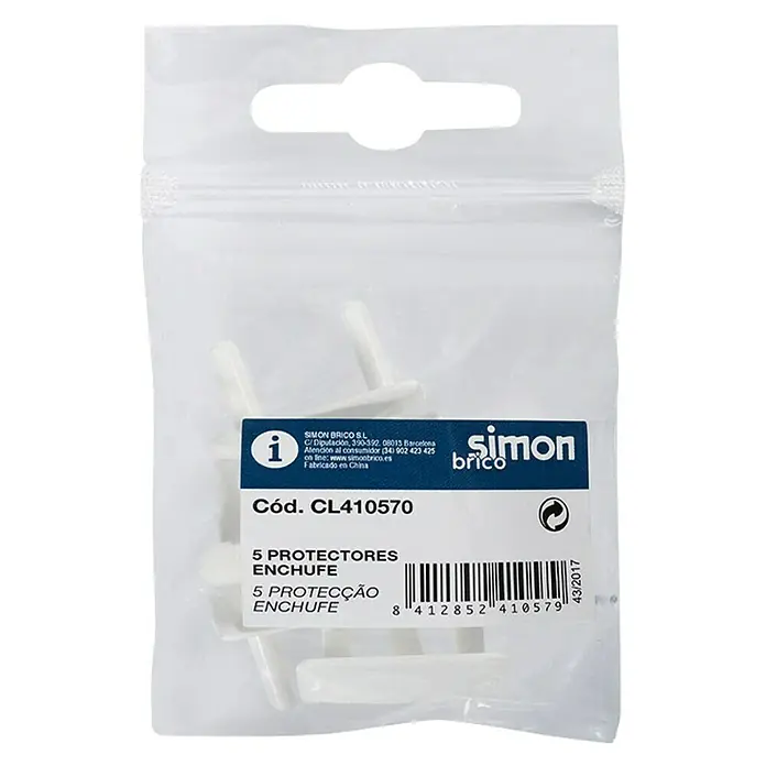 Simon Protector de enchufe CL410570 - Blanco, 5 ud. - Vista frontal