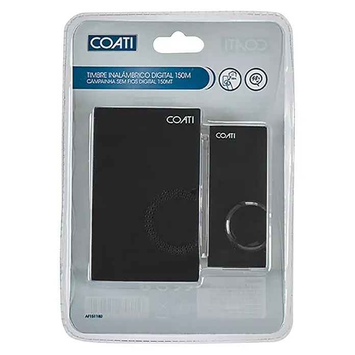 Coati Juego de timbre inalámbrico - Alcance: 150 m, 25 dB - 85 dB, Funciona con pilas, IP44 - Vista frontal