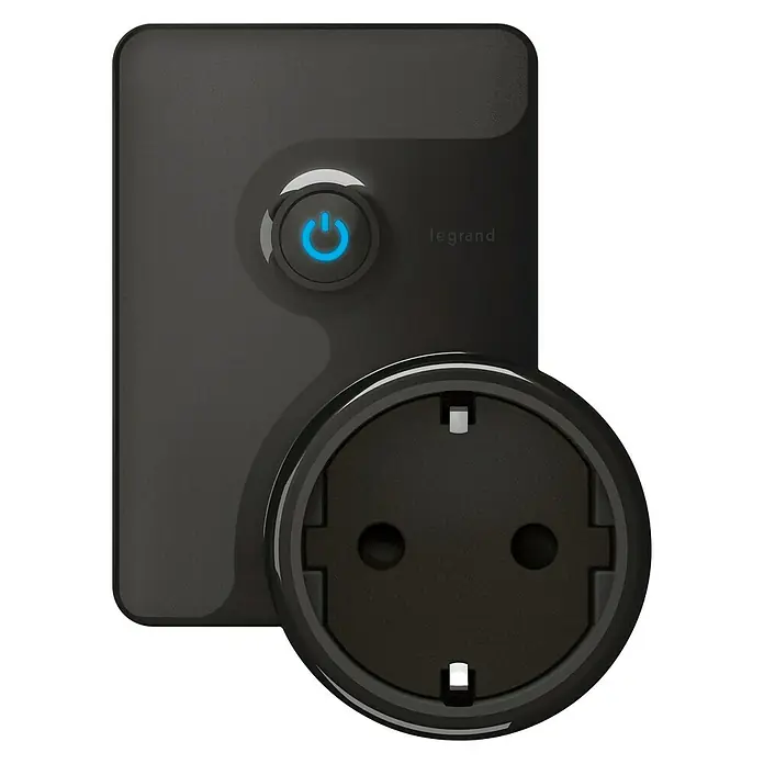 Legrand Valena Next with Netatmo Enchufe - Negro, 2 Polos + Toma Tierra, Montaje en la pared - Vista frontal