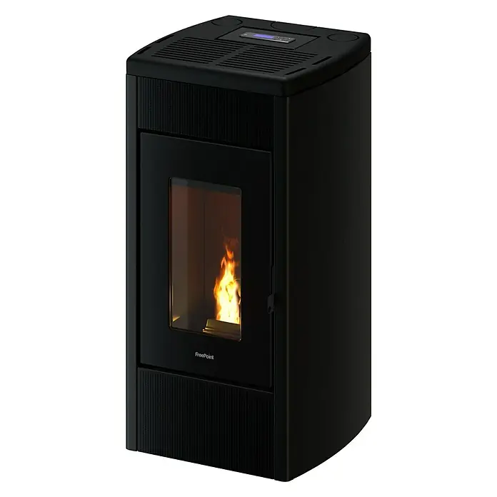FreePoint Pelletofen Duke 14 - 3,6 kW - 14 kW, Raumheizvermögen: 86 - 336 m³, Schwarz - Diagonale Ansicht