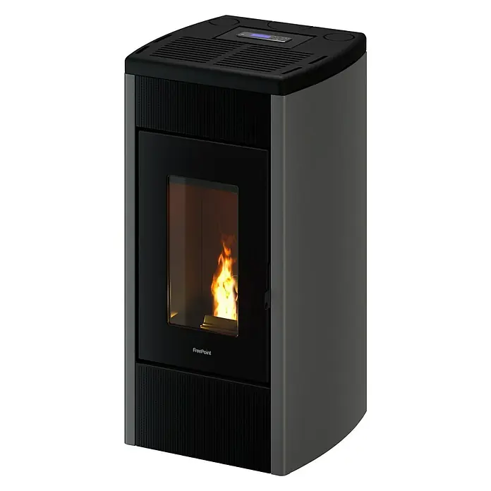 FreePoint Pelletofen Duke 14 - 3,6 kW - 14 kW, Raumheizvermögen: 86 - 336 m³, Titanium - Diagonale Ansicht