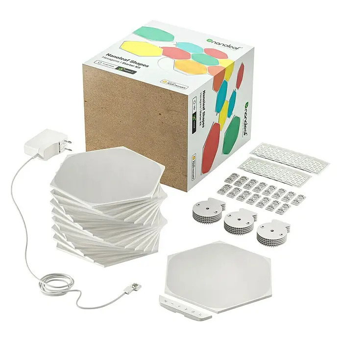 Nanoleaf LED-Panel Shapes Hexagons 15er Starter Set 2. Generation - L x B x H: 23 x 20 x 0,6 cm, Weiß, RGBW - Diagonale Ansicht