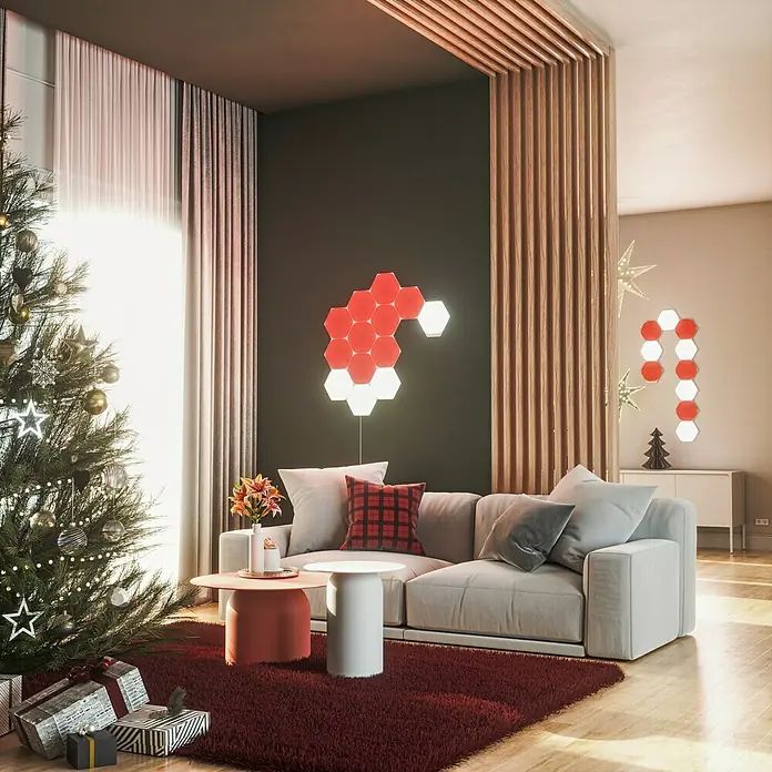 Nanoleaf LED-Panel Hexagon 9er Starter Set 2. Generation - L x B x H: 23 x 20 x 0,6 cm, Weiß, RGBW - Stimmungsaufnahme