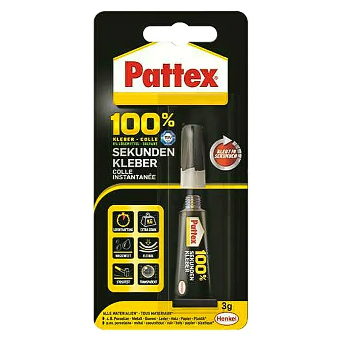 Pattex 100% Sekundenkleber - Gelartig, 3 g, Tube - Vorderansicht