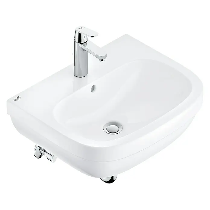 Grohe Waschtisch-Set Euro - 60 x 48 cm, Ohne Spezialglasur, Hahnloch: Mitte, Mit Überlauf, Weiß - Diagonale Ansicht