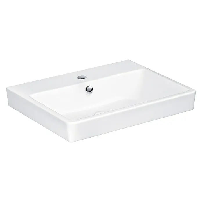 Camargue New York Waschtisch - 82 x 46,5 cm, Ohne Spezialglasur, Hahnloch: Mitte, Mit Überlauf, Weiß - Diagonale Ansicht