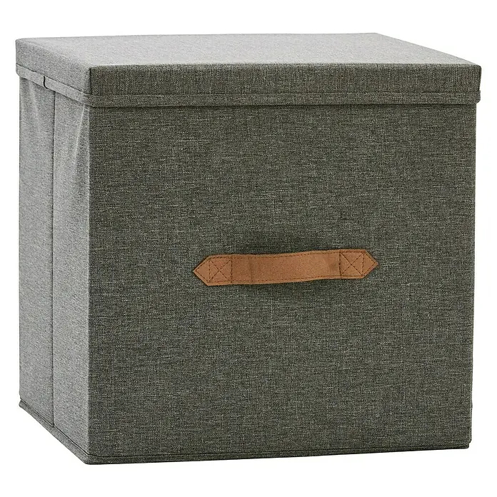 Aufbewahrungsbox Premium Ordnungsbox Cube - L x B x H: 33 x 33 x 33 cm, Leinen, Grau - Vorderansicht