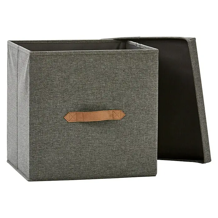Aufbewahrungsbox Premium Ordnungsbox Cube - L x B x H: 33 x 33 x 33 cm, Leinen, Grau - Vorderansicht