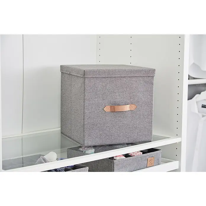 Aufbewahrungsbox Premium Ordnungsbox Cube - L x B x H: 33 x 33 x 33 cm, Leinen, Grau - Stimmungsaufnahme