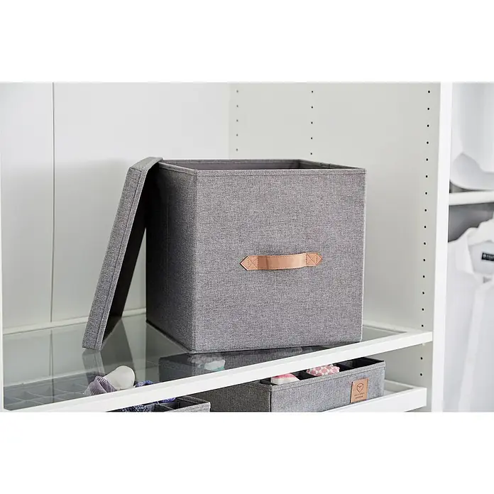 Aufbewahrungsbox Premium Ordnungsbox Cube - L x B x H: 33 x 33 x 33 cm, Leinen, Grau - Stimmungsaufnahme