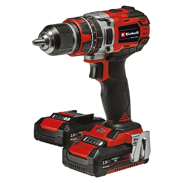 Einhell Taladro percutor de batería TE-CD 18/50 Li-i BL - 18 V, 2 baterías, 2 Ah, 500 r.p.m. - 1.800 r.p.m. - Vista angular