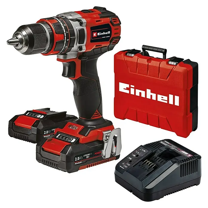 Einhell Taladro percutor de batería TE-CD 18/50 Li-i BL - 18 V, 2 baterías, 2 Ah, 500 r.p.m. - 1.800 r.p.m. - Vista angular
