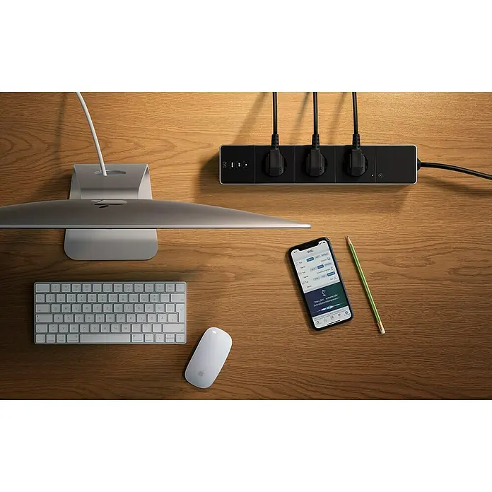 Eve Smart-Steckdosenleiste Energy Strip - 3-fach, Schwarz/Silber, Smarte Steuerung: Apple HomeKit - Anwendungsbeispiel