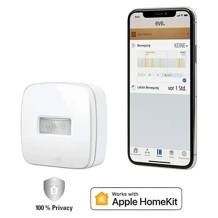 Eve Funk-Bewegungsmelder Motion - Batteriebetrieben, Weiß, Für Innen- und Außenbereich, Apple HomeKit - Vorderansicht
