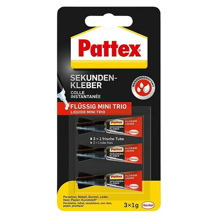 Pattex Sekundenkleber Mini Trio - 3 x 1 g, Flüssig - Vorderansicht