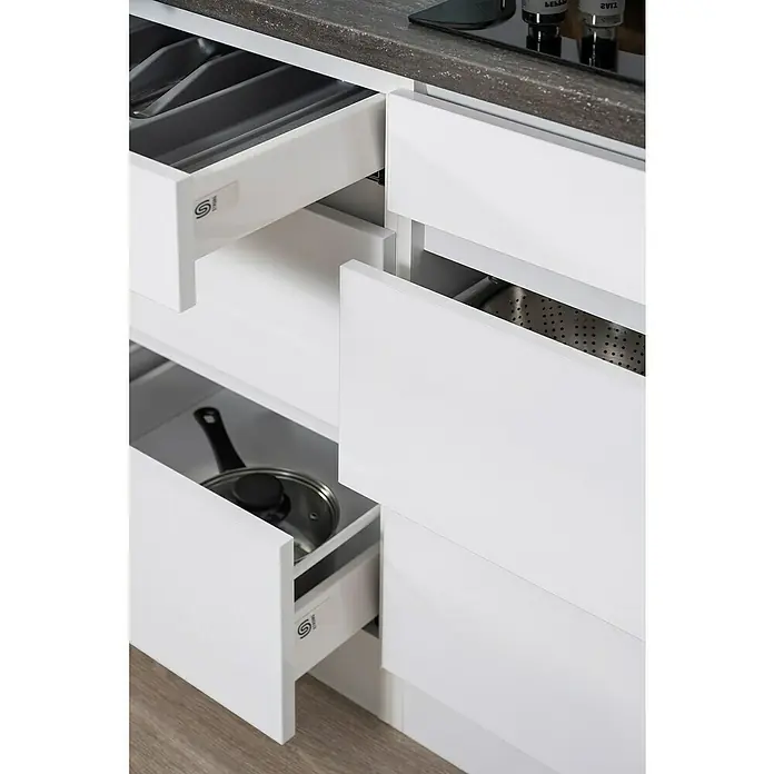 Respekta Premium Küchenzeile GLRP380HWW - Breite: 380 cm, Mit Elektrogeräten, Weiß Hochglanz - Detailaufnahme