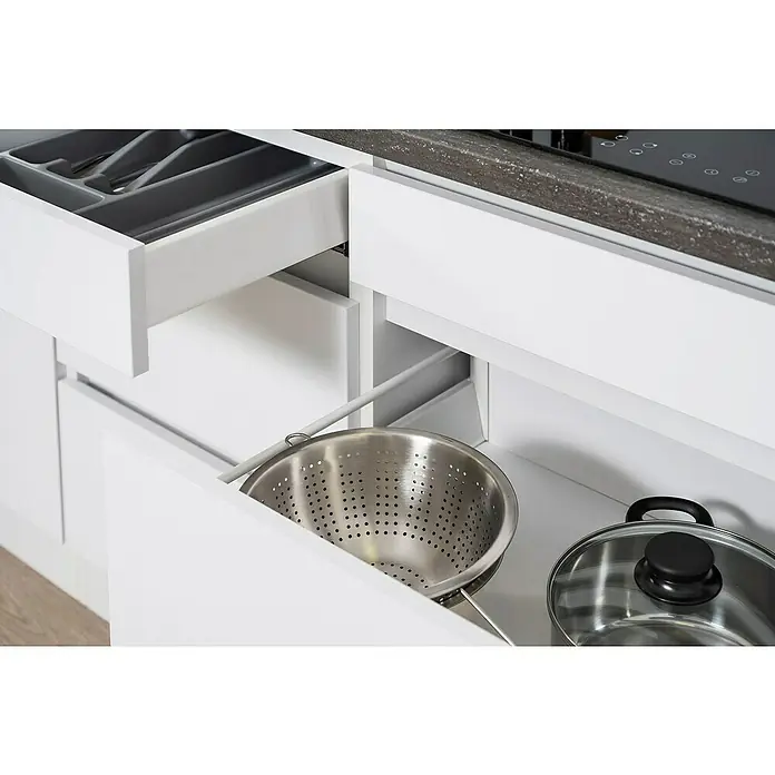 Respekta Premium Küchenzeile GLRP380HWW - Breite: 380 cm, Mit Elektrogeräten, Weiß Hochglanz - Detailaufnahme