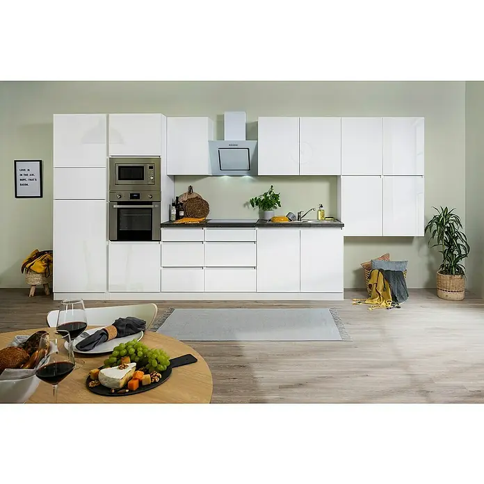 Respekta Premium Küchenzeile GLRP435HWWGKE - Breite: 435 cm, Mit Elektrogeräten, Weiß Hochglanz - Stimmungsaufnahme