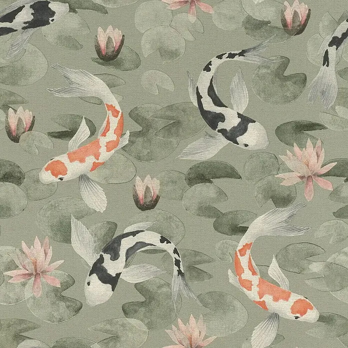 Rasch Vliestapete Koi - Bunt, Floral, 10,05 x 0,53 m - Draufsicht