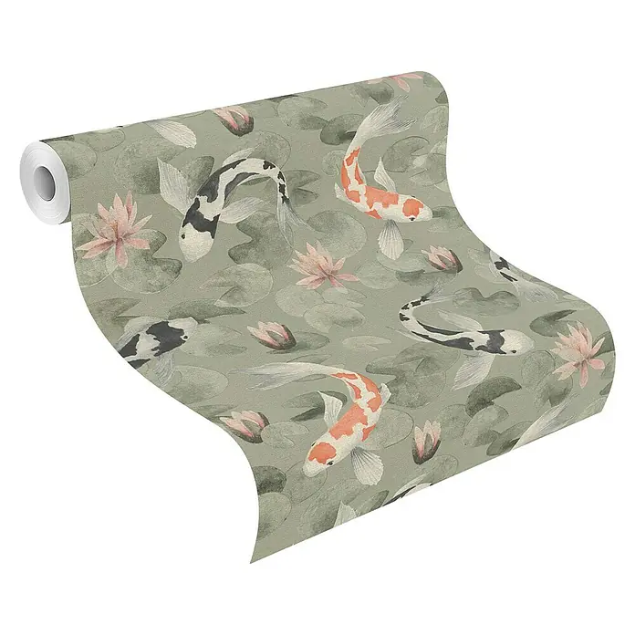 Rasch Vliestapete Koi - Bunt, Floral, 10,05 x 0,53 m - Diagonale Ansicht