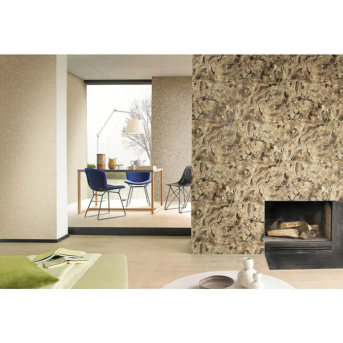 Rasch Vliestapete Steinmaserung - Natur/Gold/Grau, Steinoptik, 10,05 x 0,53 m - Anwendungsbeispiel
