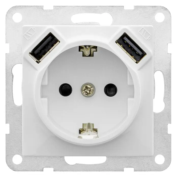 BJC Viva Enchufe con USB - 2 Polos + Toma Tierra, Blanco, Plástico, 16 A - Vista frontal