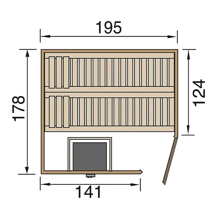 Finnwood Massivholzsauna Bjoern 2 - Mit 7,5 kW Bio-Ofen mit externer Steuerung, Material Tür: Einscheibensicherheitsglas (ESG), 178 x 195 x 203 cm