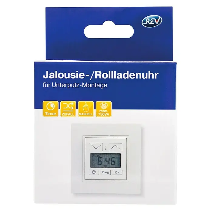 REV Rollladensteuerung Zeitschaltuhr Komplettgerät - Weiß, Unterputz - Vorderansicht