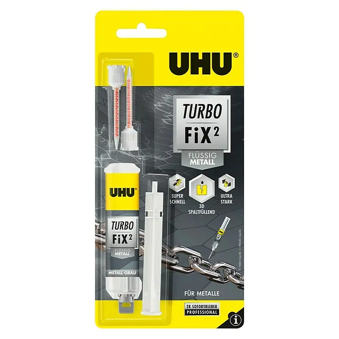 UHU Turbo Fix² 2-Komponenten-Kleber Flüssig Metall - 10 g - Vorderansicht