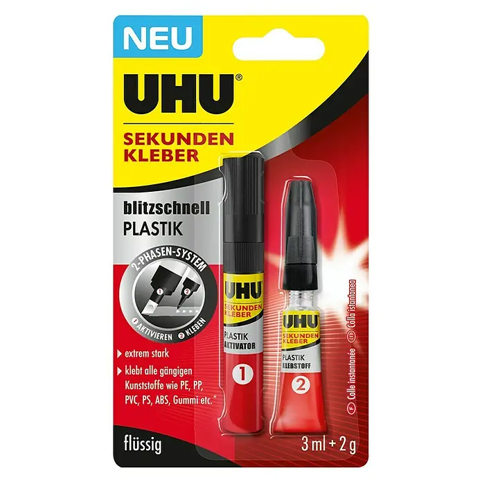 UHU Sekundenkleber blitzschnell Plastik - 2 g + 3 ml - Vorderansicht