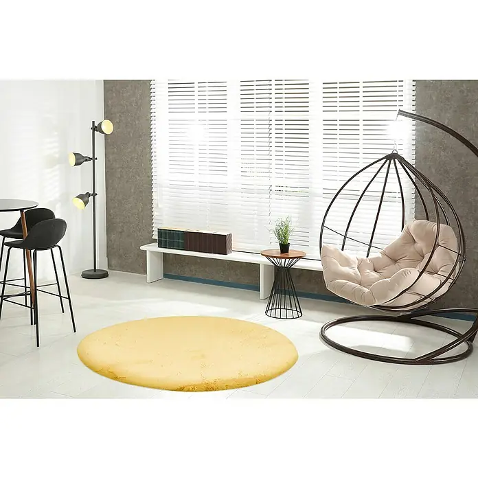Teppich rund Happy - Gelb, Durchmesser: 120 cm, 100 % Polyester (Flor) - Stimmungsaufnahme