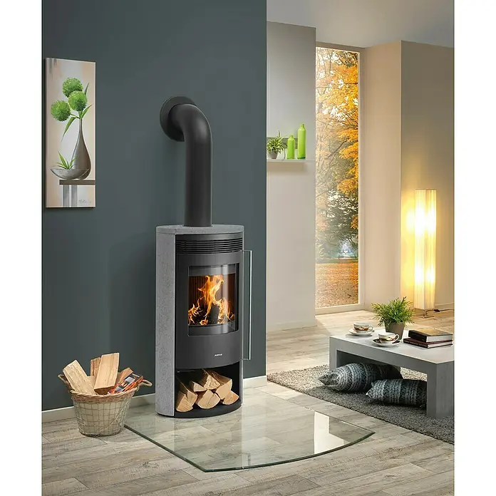 Justus Kaminofen Artkis 5 2.0 - 5 kW, Raumheizvermögen: 88 m³, Verkleidung: Speckstein, Schwarz - Stimmungsaufnahme